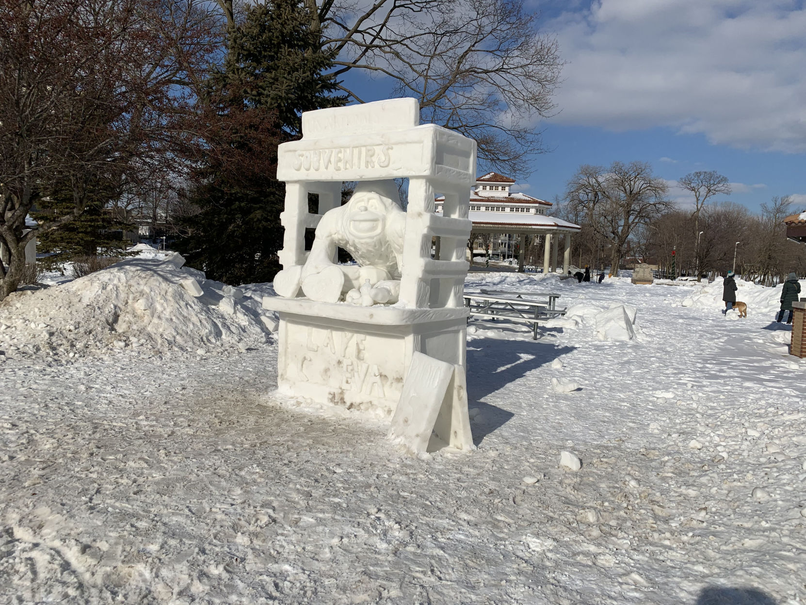 The snow sculpture "Darly" was not only featured during Winterfest but still intact two weeks later